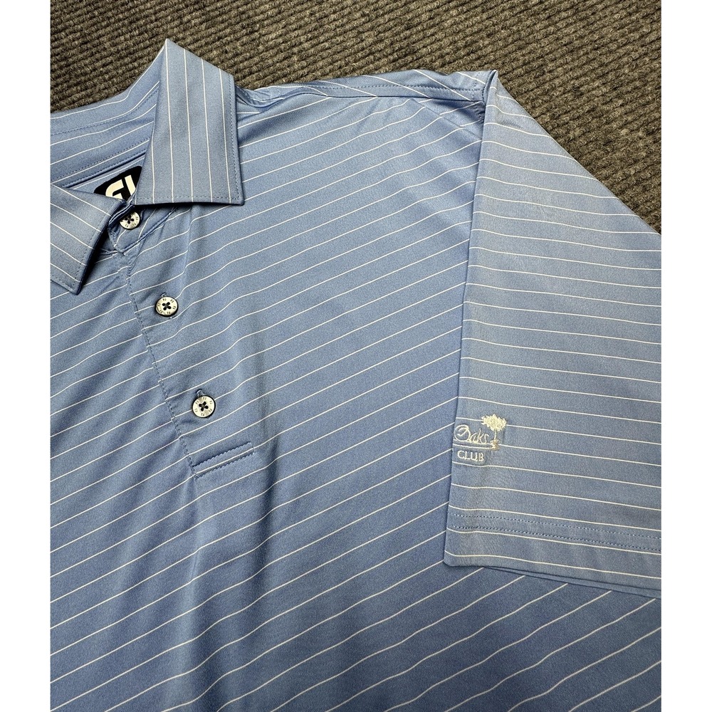 FootJoy River Oaks Golf Club Shirt Mens Large‎ Blue Stripe Performance Polo